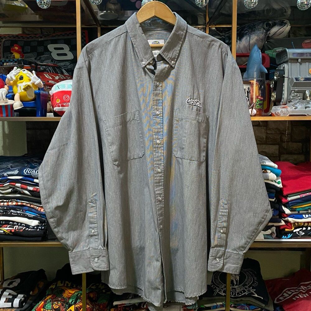 Vintage Y2K Riverside Coca-Cola Work Shirt 2XL Gray Embroidered Delivery Uniform
